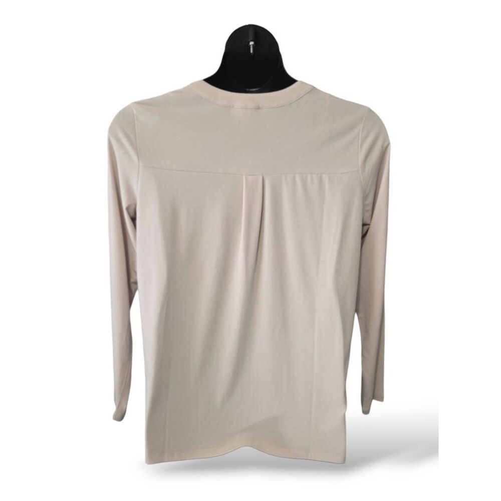 Michael Kors Dune Beige Zip Front Long Sleeve Blouse L NWT - Picture 2 of 5